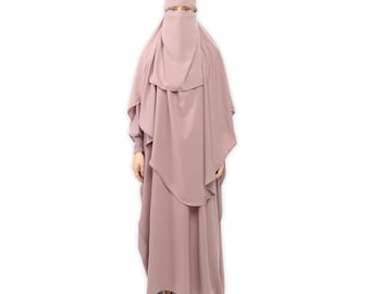 Elegant Medina Silk Three-Piece Islamic Abaya, Jilbab, and Niqab Set for Women | Umrah Gift | Hajj Gift | Eid Gift