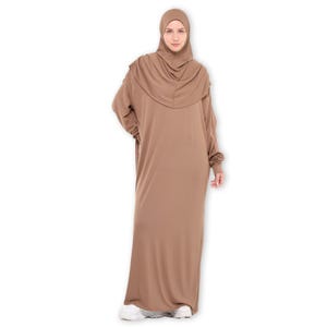 Islamic Prayer Dress - One Piece Design with Bat Sleeves and Removable Headscarf | Organic Cotton Prayer Dress | Modest Hijab