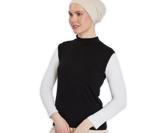 Organic Cotton Ribbed Turtleneck Top: Sleeveless High Neck Undershirt