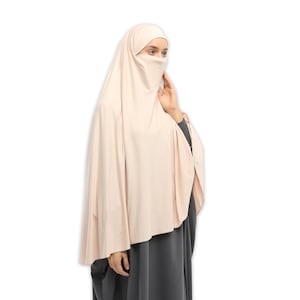 Hijab uit één stuk met nikab-sluier | Jilbab-burka voor dames | Niqab-set voor bescheiden moslimkleding | 5XL: 100 cm vanaf bovenblad