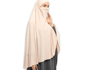 One-Piece Hijab with Niqab Veil | Jilbab Burka for Women | Niqab Set for Modest Muslim Wear | 5XL 100cm from top head