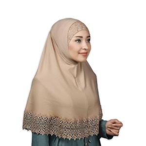 Lace Trim Hijab Set: XL Muslim Head Scarf & Bonnet