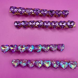 Pair of Purple  gem stone handmade sparkly large rhinestone hair clip fashion hair slide glass gem stones long 8m large gift for her