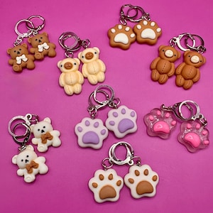 Teddy bears bear paw earrings, dangly drop earrings. Got cat puppy kitten rabbit Teens kids adults cartoon  novelty costume jewellery