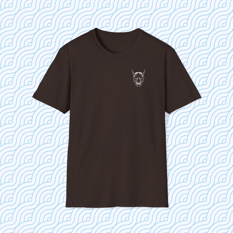 Japan Oni Maske T-Shirt, Lässiges Hemd, Japanische Maske Shirt, Original Design Japanisches Shirt, Japan Oni Shirt, Japanisches Teufel T-Shirt Dark Chocolate