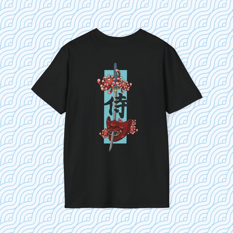 Samurai T-Shirt, Katana Japan Shirt, Oni Shirt, Japan Dämon Maske Shirt, Loyalität Kanji Shirt, japanischer Charakter Shirt, Kanji T-Shirt Bild 1