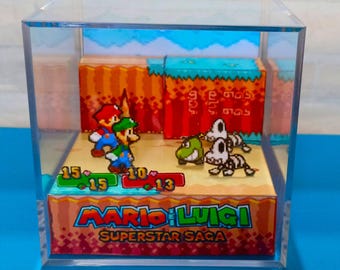 Mario & Luigi: Superstar Saga GBA, Diorama Würfel Template, Retro Spiele