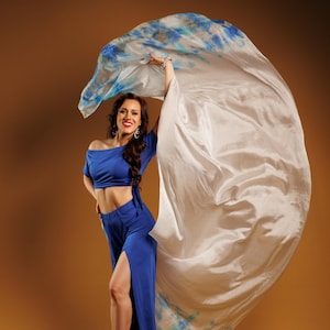 Velo de danza del vientre 100% seda con degradado vertical en blanco, azul, morado, rojo, negro, turquesa y más.