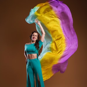 Bellydance Veil 100% Silk Gradient Colours Dance Blue Yellow Purple Green Pink Red White Turquoise And More