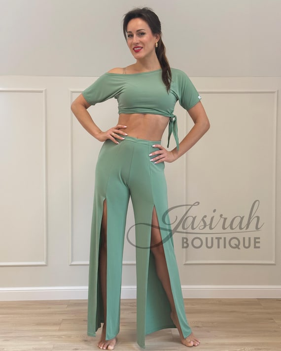 Training Set Jazzy Dance Jasirah Dancewear Bellydance Matcha Latte Green Soft Comfort Stretchy