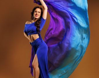 Velo 100% seta per danza del ventre, colori sfumati, blu, viola, giallo, rosso, rosa, bianco e altro ancora.