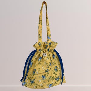 Handmade Cotton Drawstring Tote Bag: Farmers Market Travel Bag