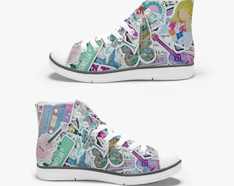 Sticker Fun High Top Canvas Sneakers: Trendy All Over Print