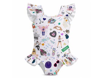 Pop Esthetic All-Over Print Girls' Ruffle Sleeve Swimsuit