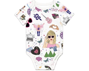 New Item! Baby Infant Toddler Short Sleeve Bodysuit with Cute Trendy All Over Print