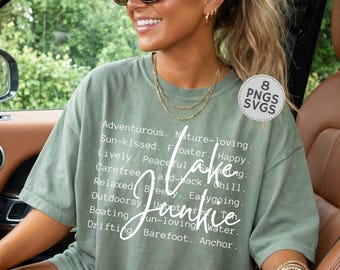 Lake Junkie words png svg, Lake Life Png Sublimation, Shirt Design, Summer Lake Days, Lake Vibes, Gift Idea, Summer love