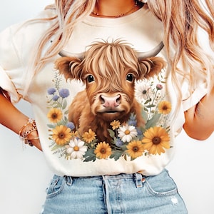 Floral Highland Cow png, Highland Cow sublimation, Flower Highland Cow png, Spring Highland Cow png, Highland Cow tshirt design