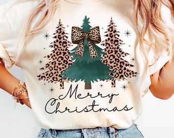 ヒョウ柄クリスマスツリーPNG、ヒョウ柄メリークリスマスPNG、ヒョウ柄コケットリボン、ヒョウ柄クリスマス昇華、Tシャツ