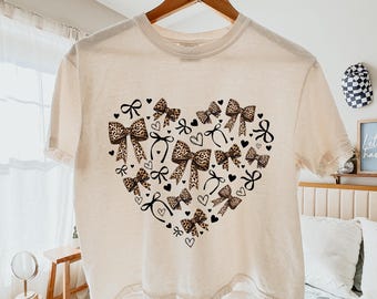 Leopard Print Bow Heart PNG, Valentine's Day Sublimation, Girly Shirt Design (Digital Download)