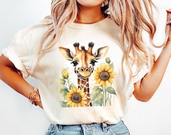 Giraffe Sunflower PNG, Animal Sublimation, Floral Shirt Design (Digital Download)