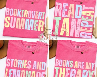 Booktrovert Summer Bundle PNG, Beach Book Lover, Girl Book Png, Funny Bookish Reader, Trendy Girl Summer Png, Books are my therapy