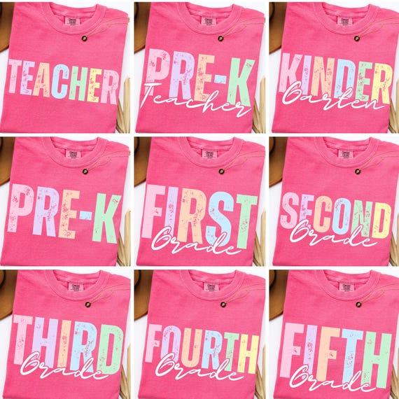 Bright Colors Back to School Bundle PNG, First Day of School Designs, Kindergarten to Fifth Grade, Teacher Shirt Sublimation, Pre-K Teacher