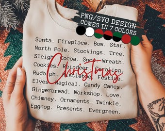 Christmas Words PNG SVG, Minimal Holiday Shirt Design, Festive Sublimation (Digital Download)