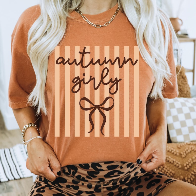 Striped Bow Fall PNG Bundle, Autumn Girly Shirt Design, Pumpkin Sublimation (Digital Download) image 5