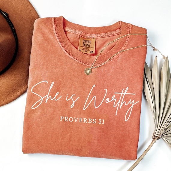 She is Worthy png svg, Minimal Christian Shirt sublimation, Women's Christian Shirts, Girly Faith Shirt, Scripture, Religious, Aesthetic