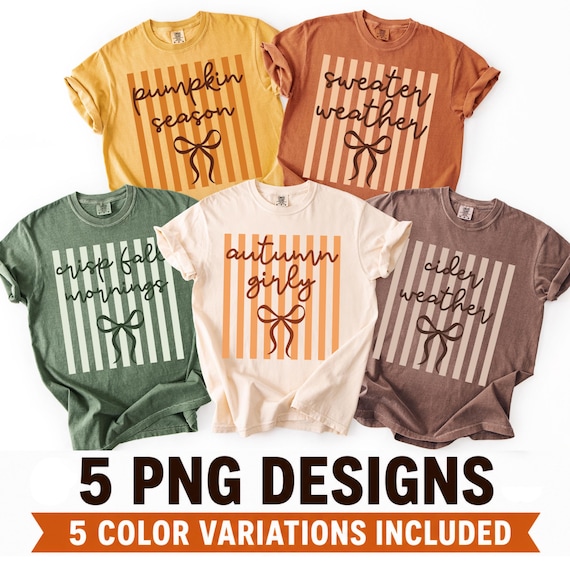 Striped Bow Fall PNG Bundle, Autumn Girly Shirt Design, Pumpkin Sublimation (Digital Download)