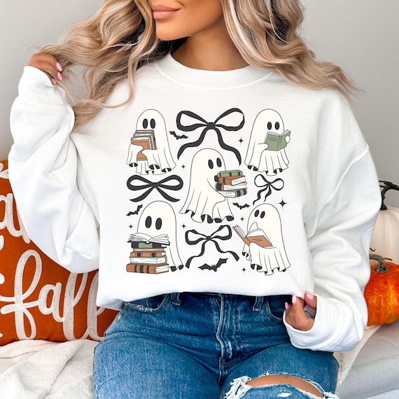 Ghost Books Halloween png, Coquette Bow, Cute Ghost Book Nerd, Ghost Halloween png, Reading Halloween, Teacher Png, Librarian Sublimation