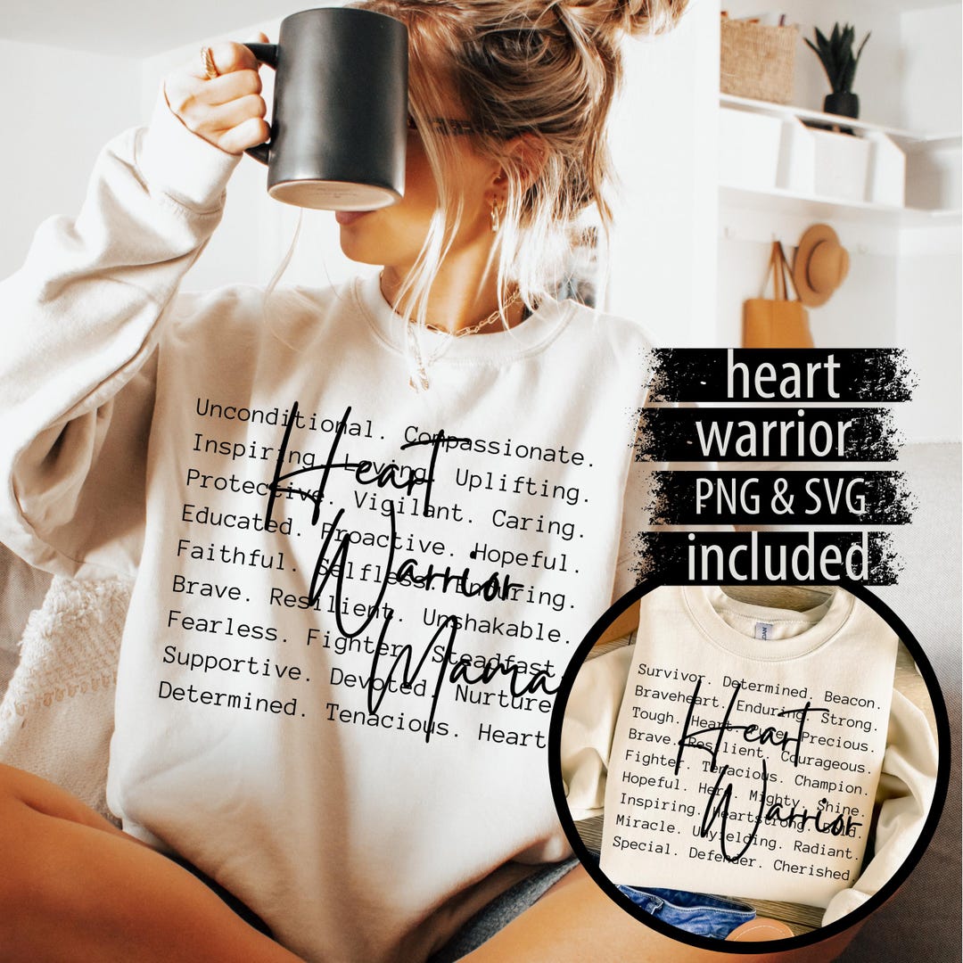 Heart Warrior Mama Words PNG SVG, Heart Disease Awareness Sublimation ...