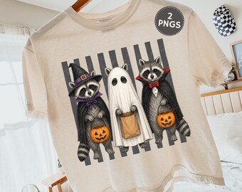 Procioni a strisce di Halloween PNG, stampa a sublimazione effetto invecchiato, design per magliette (download digitale)