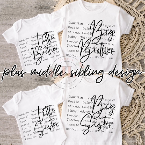 Sibling Word bundle png svg, Big Sister, Big Brother, Little Sister, Little Brother, Middle Brother, Middle Sister, Baby Announcement, shirt