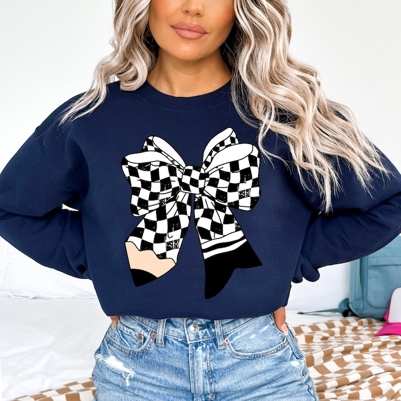 Checkered Pencil Coquette Bow png, Retro Teacher png, Teacher bow png, Gift for Teacher, Trendy Teacher png sublimation, Bow Teacher Shirt image 6