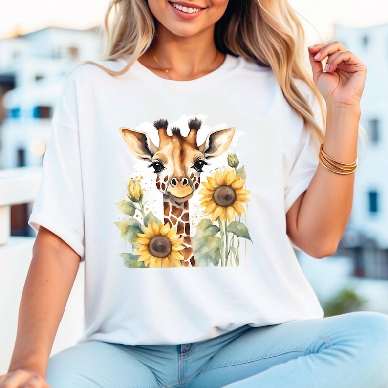 Giraffe Sunflower PNG, Animal Sublimation, Floral Shirt Design (Digital Download) image 7