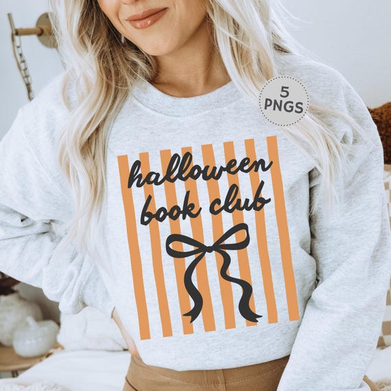 Striped Bow Halloween Book Club PNG, Girly Autumn Sublimation, Shirt Design (Digital Download)