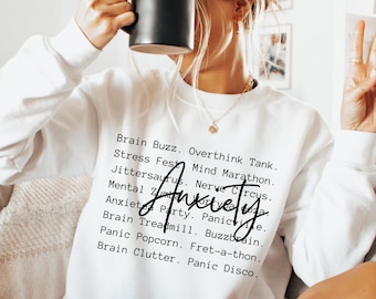Anxiety Words PNG SVG, Mental Health Shirt Design, Sublimation (Digital Download)