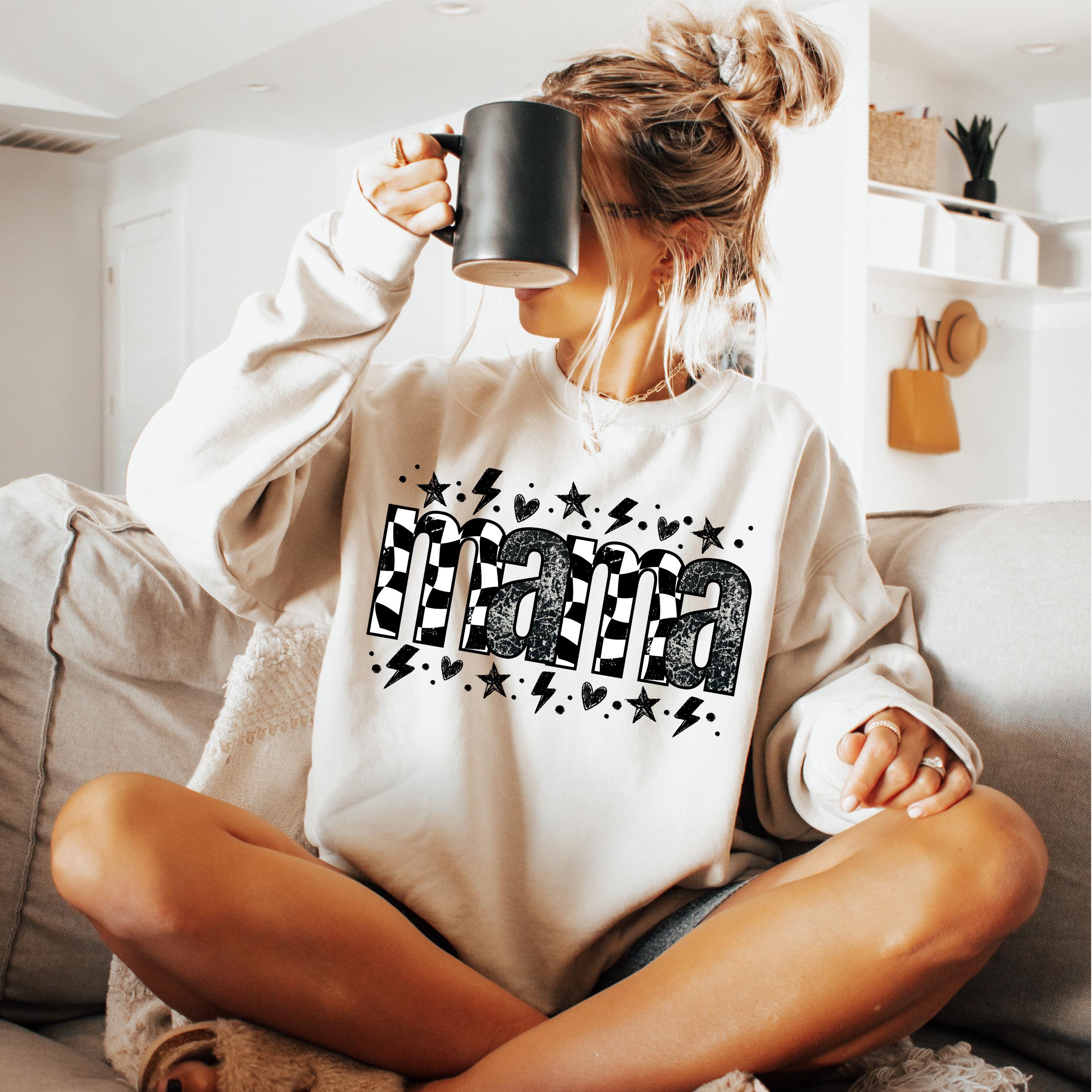 karierte Retro Mama png, beunruhigte schwarze Mama png, Mama Sublimation, Mama Blitzschlag png, karierte Mama Shirt Design, Geschenk für Mama
