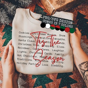 Tis the Season Words PNG SVG, Christmas Sublimation, Shirt Design (Digital Download) image 1