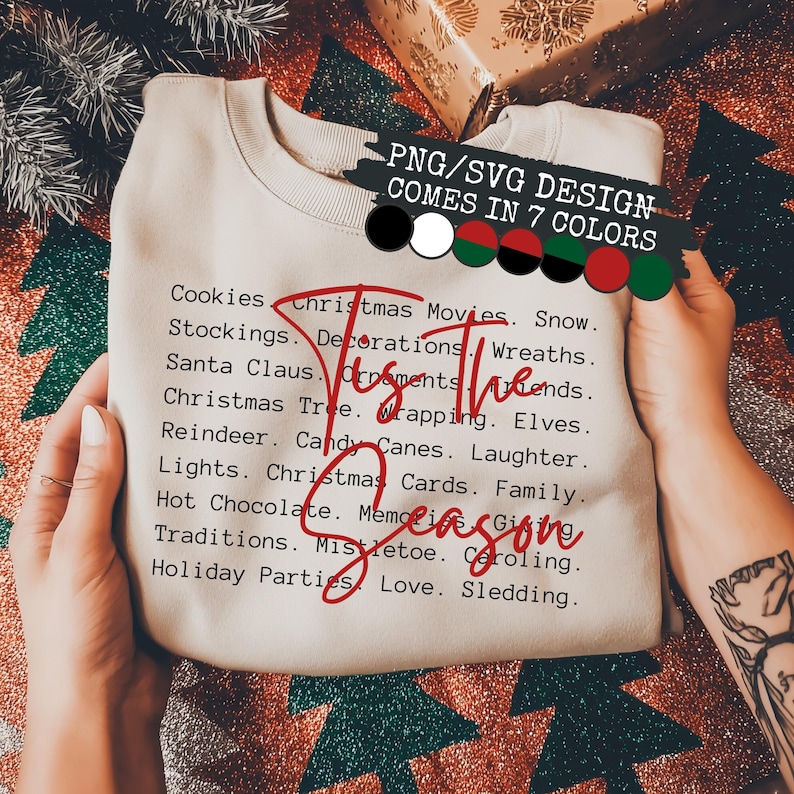 Tis the Season Words PNG SVG, Christmas Sublimation, Shirt Design (Digital Download) image 1