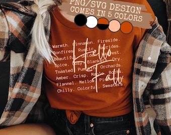 Hello Fall Words PNG SVG, Autumn Sublimation, Fall Shirt Design (Digital Download)