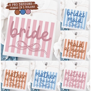 Gestreepte bruidsfeeststrik PNG-bundel, bruidsublimatie, bruidsmeisje, matrone en bruidsmeisje, moeder van de bruid en bruidegom, shirtontwerp