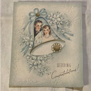Carte de félicitations de mariage vintage 1955 Doehla Fine Arts Made in USA inutilisée sans enveloppe