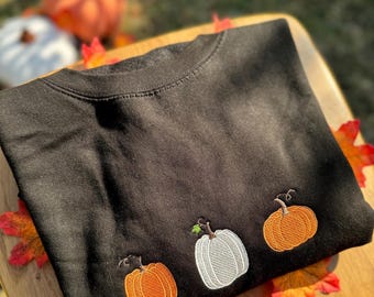 Pumpkin embroidered sweatshirt, Autumn, Fall, nature, autumnal, cute, simple