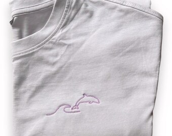 Embroidered dolphin T-shirt, animals, summer top, nature, beach outfit, cute