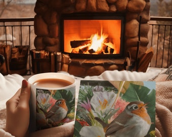 Bird Coffee Mug, Flowery Tropical Red Robin Ceramic Cup, Bird Lover Gift, Mother Wife Gift Idea, Birdy Mug, Humorous Gift