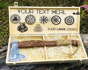 Personalized Viking Axe in Engraved Wooden Box - Custom Handmade Axe Ideal Gift for Husband, Men - Wedding, Anniversary, Birthday, Groomsmen