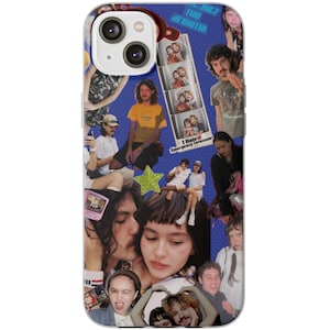 May include: A collage of photos on a blue background. The photos feature people, some with text, and a star. The collage is on a clear phone case.