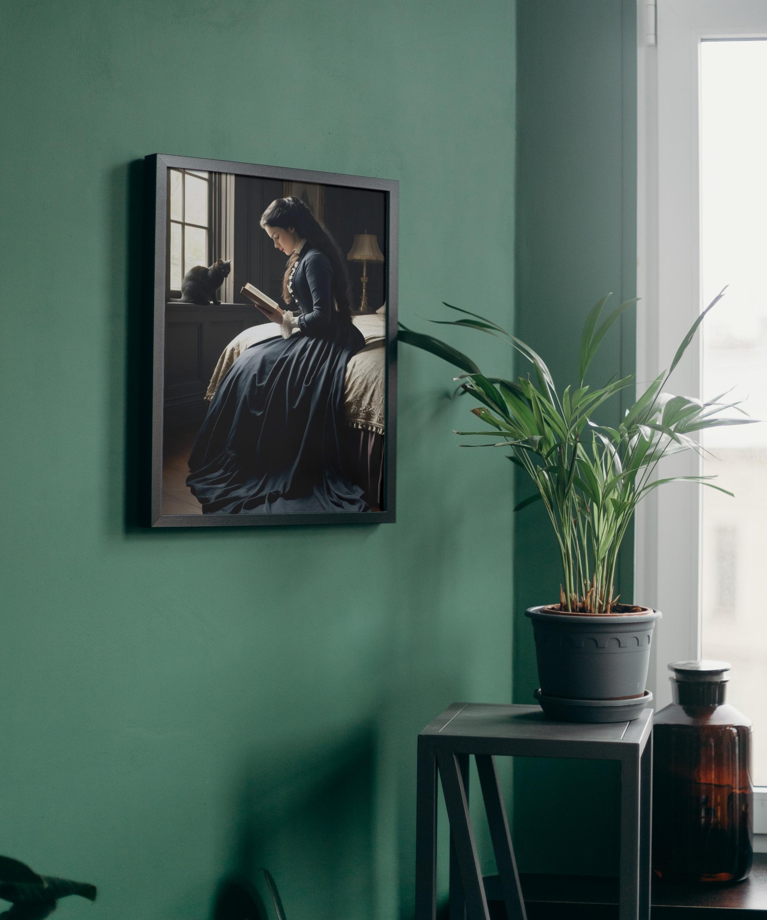 Stampa Su Tela Dark Academia 'Donna Che Legge Libro Magico' | Quadro Gotico Vittoriano 40x60 Cm Per Biblioteche - 3